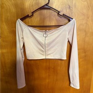 Pink Shimmer Off-Shoulder Crop Top